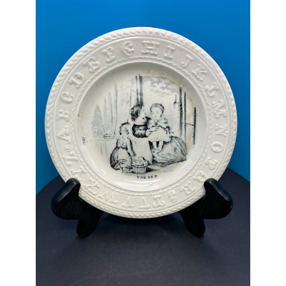 English Alphabet Porcelain Plate "The Pet" Antique 1920's Transferware Child 6.5